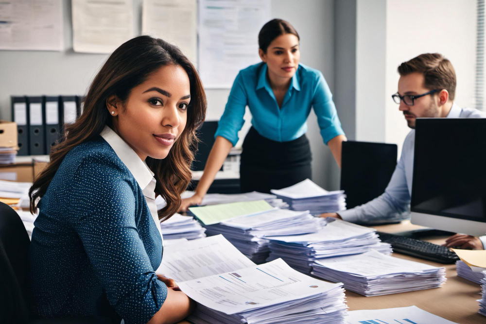 a group of people in an office